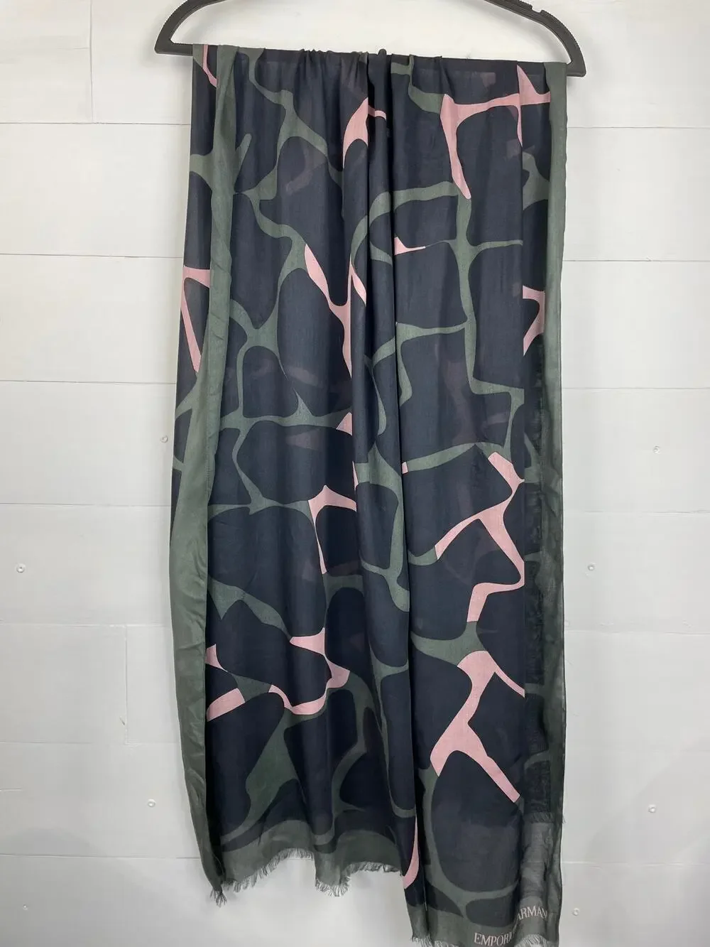 Emporio Armani Abstract Giraffe/Camouflage Print Fringed Scarf Pink/Green/Black